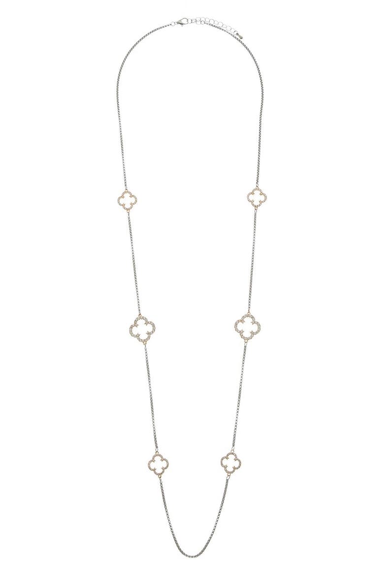 Two-Tone Cubic Zirconia Station Long Necklace, Main, color, TWO TONE