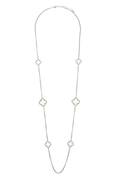 Two-Tone Cubic Zirconia Station Long Necklace