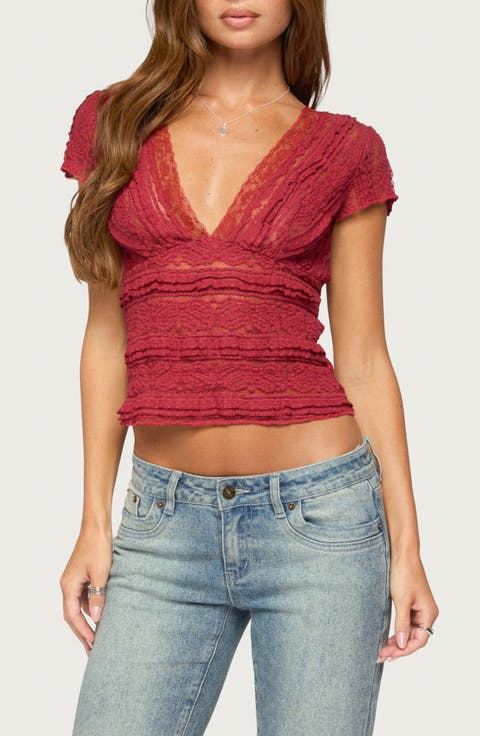 Avalee Sheer Lace V-Neck Top