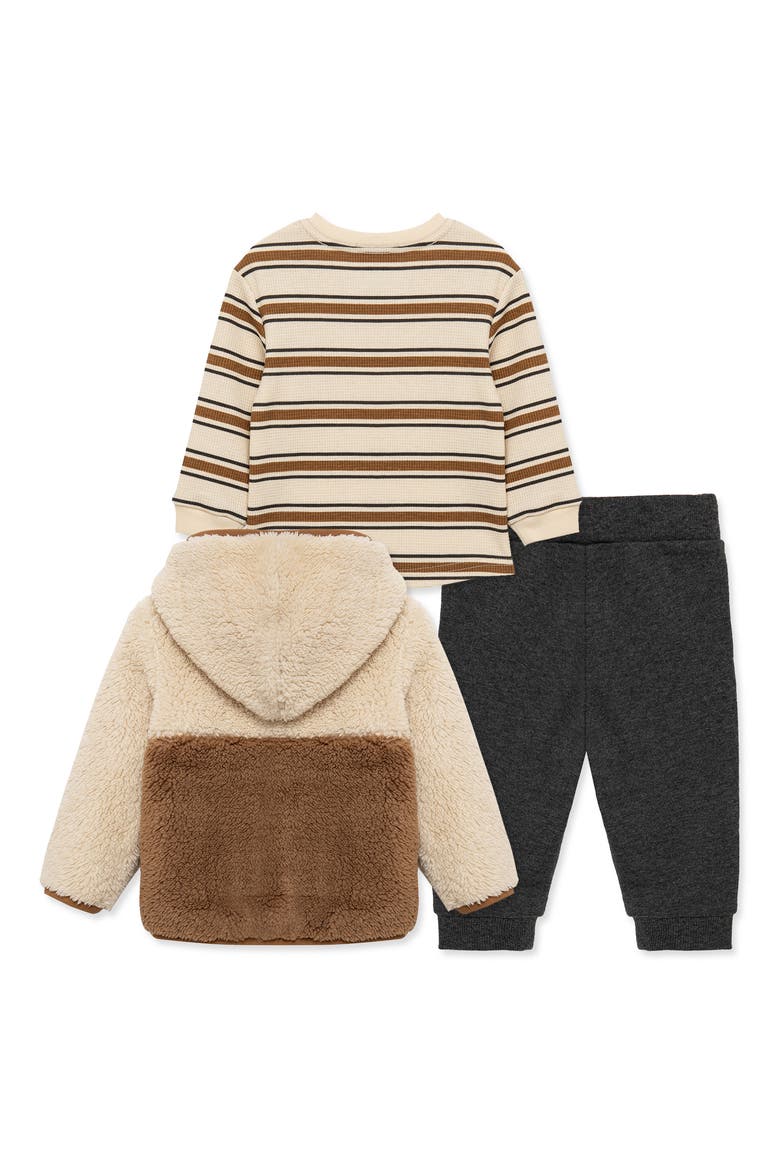 Bear High Pile Fleece Jacket, T-Shirt & Joggers Set, Alternate, color, TAN