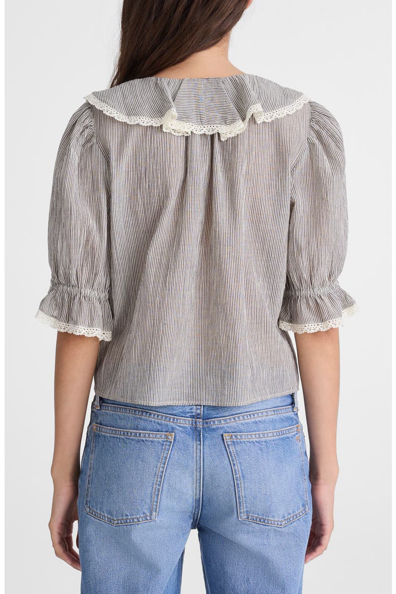 Ruffled Puff Sleeve Cotton Button-Up Shirt, Alternate, color, BLACK AND IVORY MICRO STRIPE