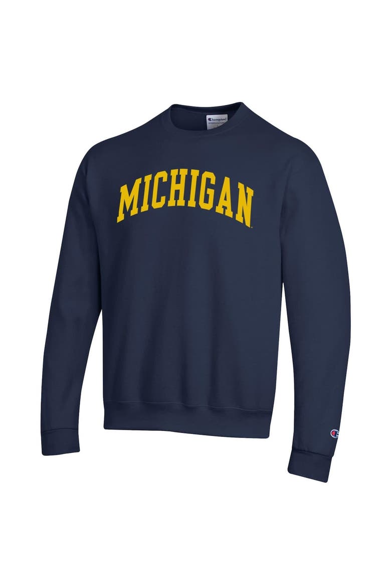 Men's Champion  Navy Michigan Wolverines Basic Arch Fleece Pullover Sweatshirt, Alternate, color, Navy