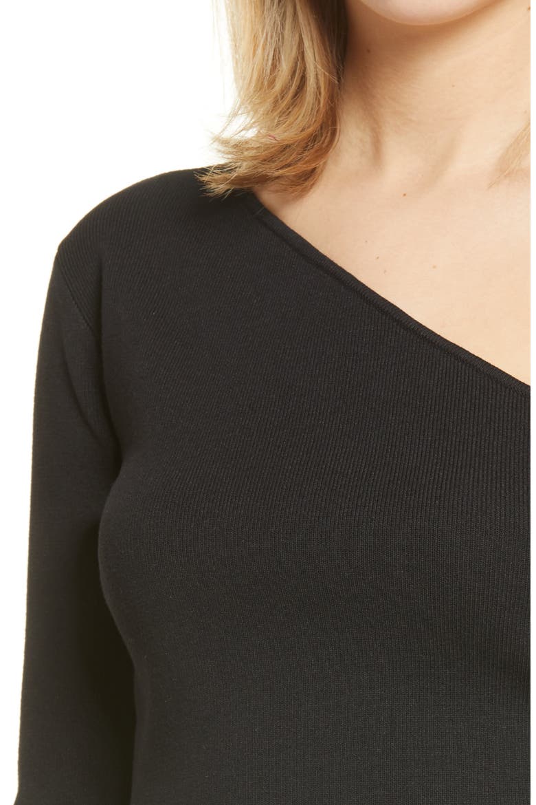 One-Shoulder Knit Crop Top, Alternate, color, BLACK