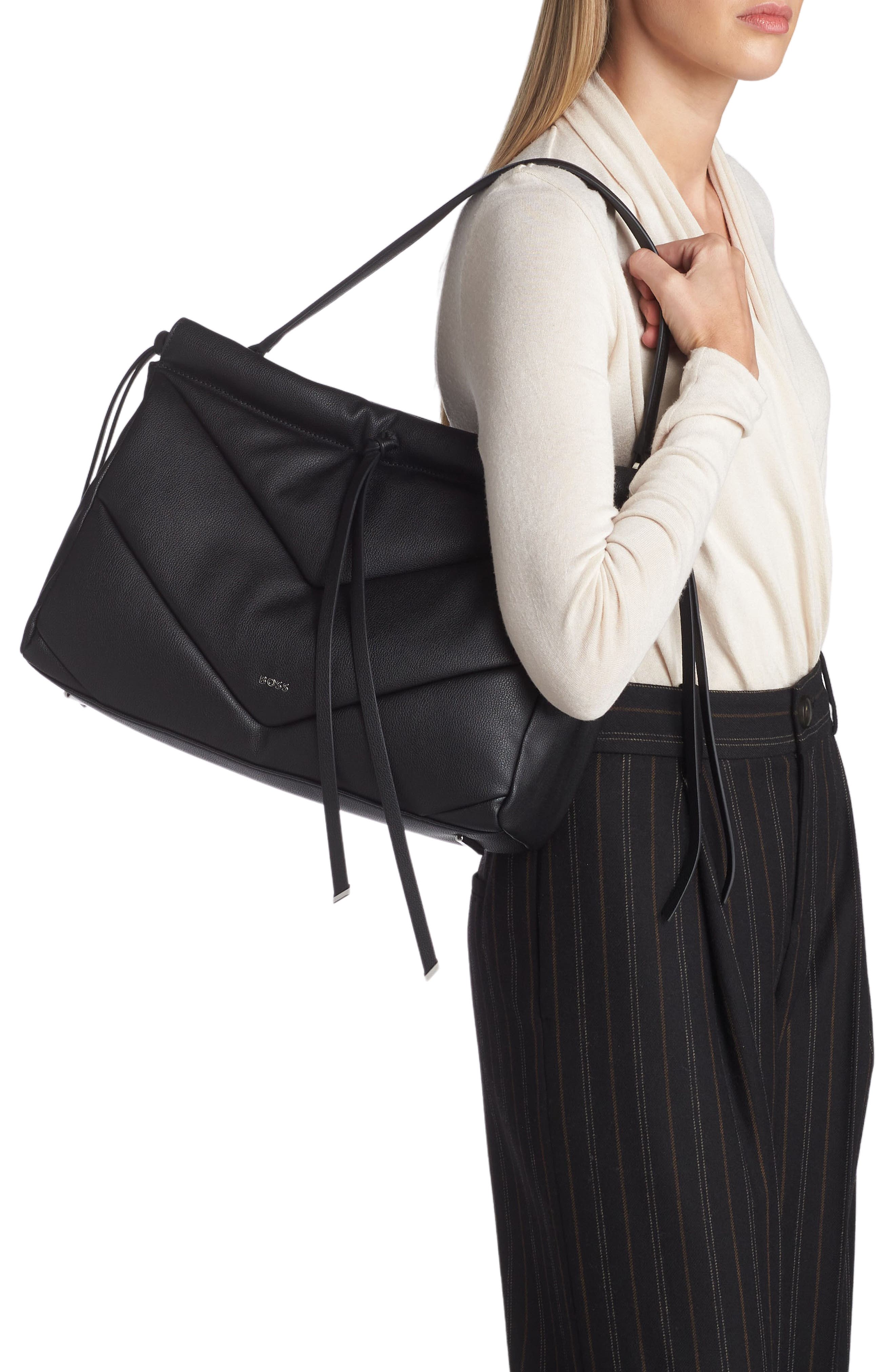 BOSS Katlin Small Quilted Faux Leather Tote, Alternate, color, 