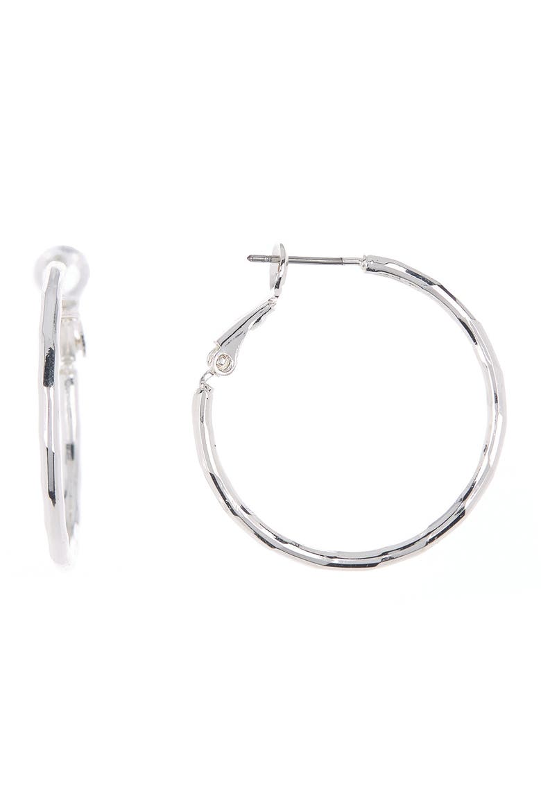 30mm Textured Hoop Earrings, Main, color, RHODIUM