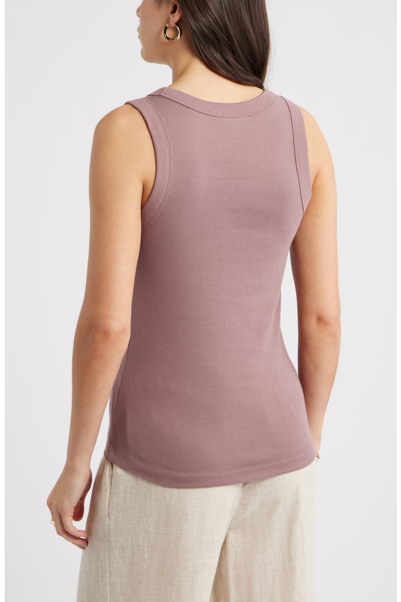 V-Neck Rib Cotton Tank, Alternate, color, PURPLE TAUPE