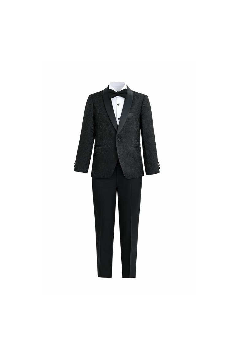 Textured Suit Set with Satin Lapels, Main, color, Black
