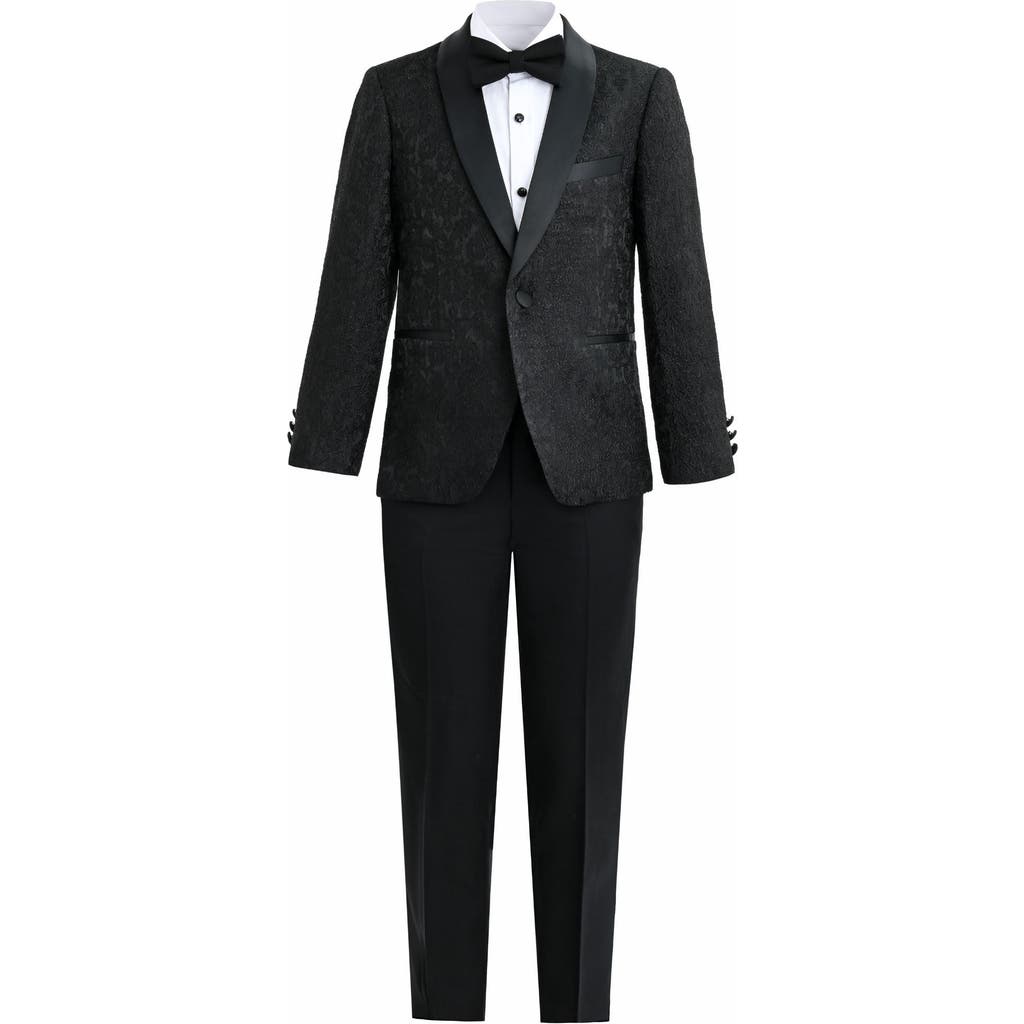 Moustache Kids' Textured Suit Set With Satin Lapels In Black