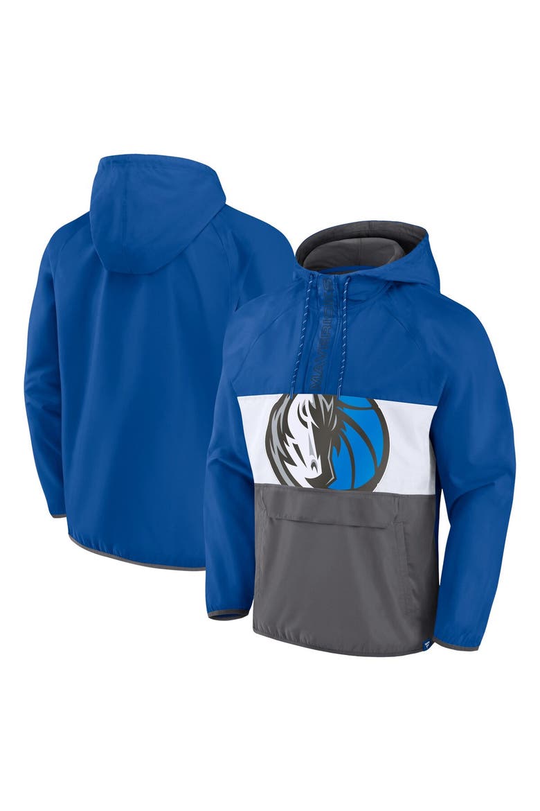 Men's Fanatics Branded  Blue/Gray Dallas Mavericks Anorak Flagrant Foul Color-Block Raglan Hoodie Half-Zip Jacket, Alternate, color, Blue