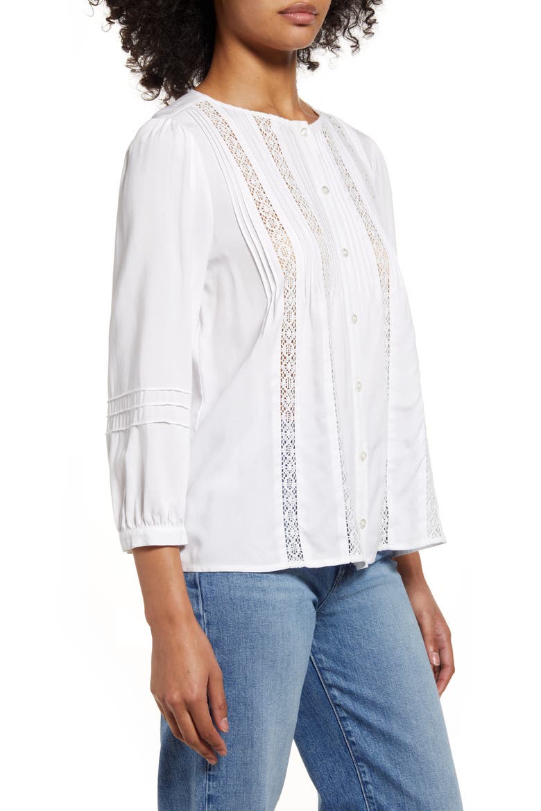 Lace Inset Pintuck Blouse, Alternate, color, WHITE