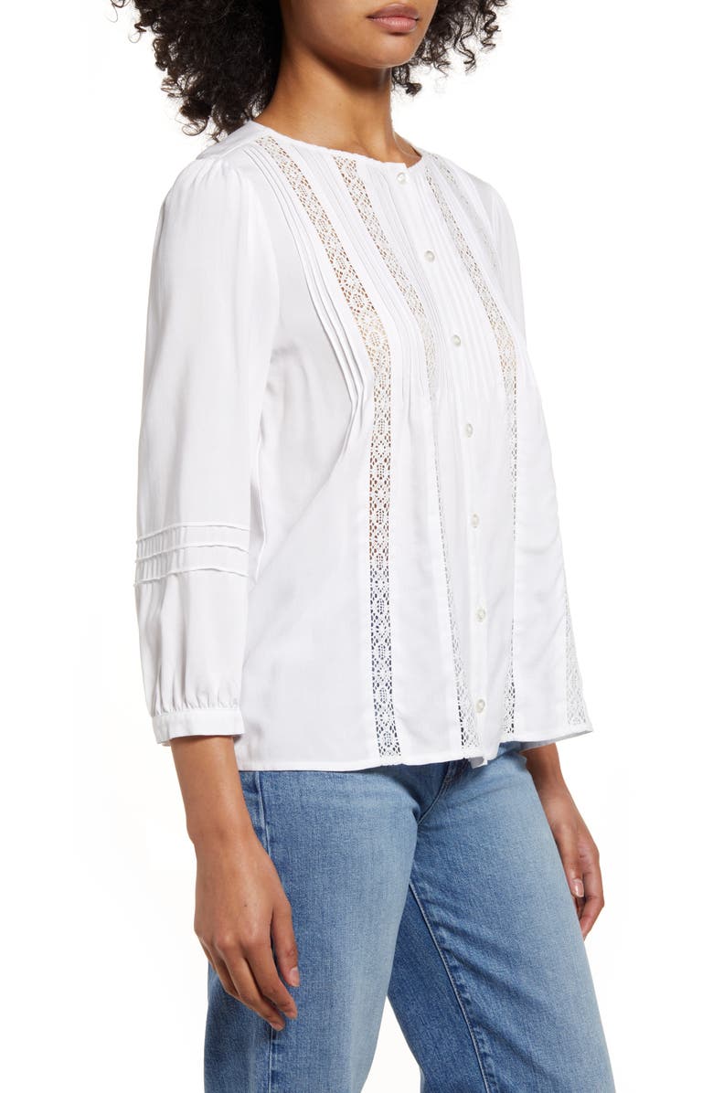 Caslon<sup>®</sup> Lace Inset Pintuck Blouse, Alternate, color,