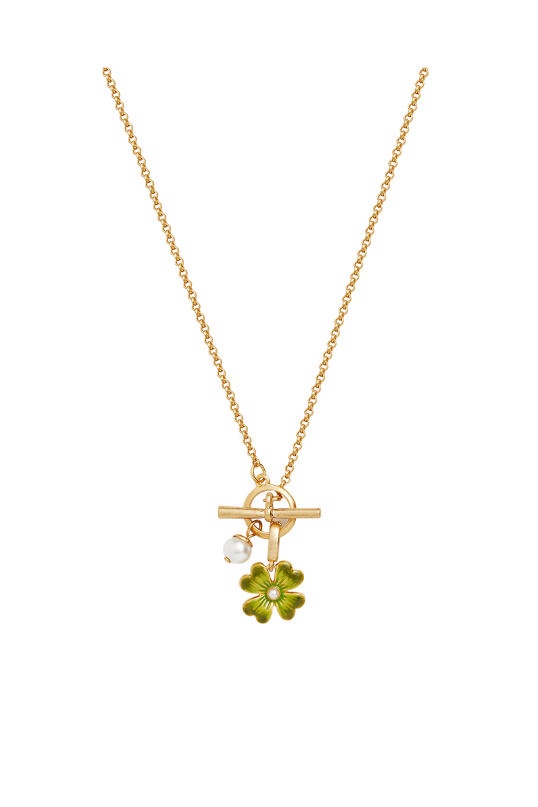 Lucky Clover & Pearl Toggle Necklace, Main, color, Gold