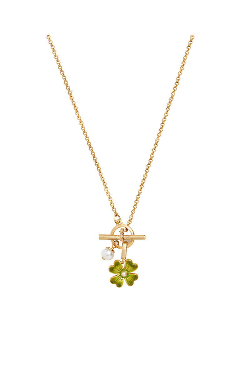 Fable England Lucky Clover & Pearl Toggle Necklace, Main, color, Gold