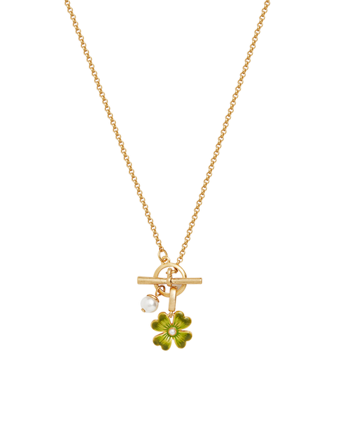 Lucky Clover & Pearl Toggle Necklace