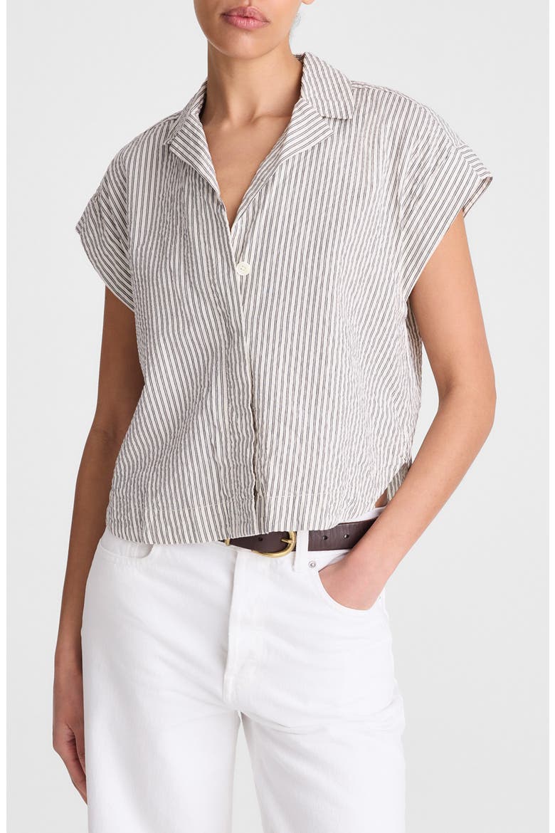 Notch Collar Stripe Cotton Seersucker Popover Shirt, Main, color, BLACK VINTAGE IVORY YARNDYE