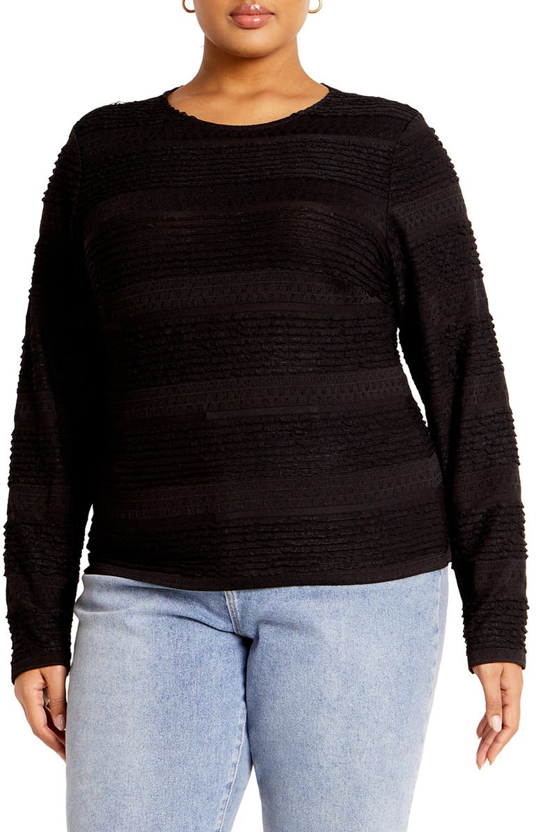 City Chic Amira Textured Long Sleeve Top, Main, color, Black