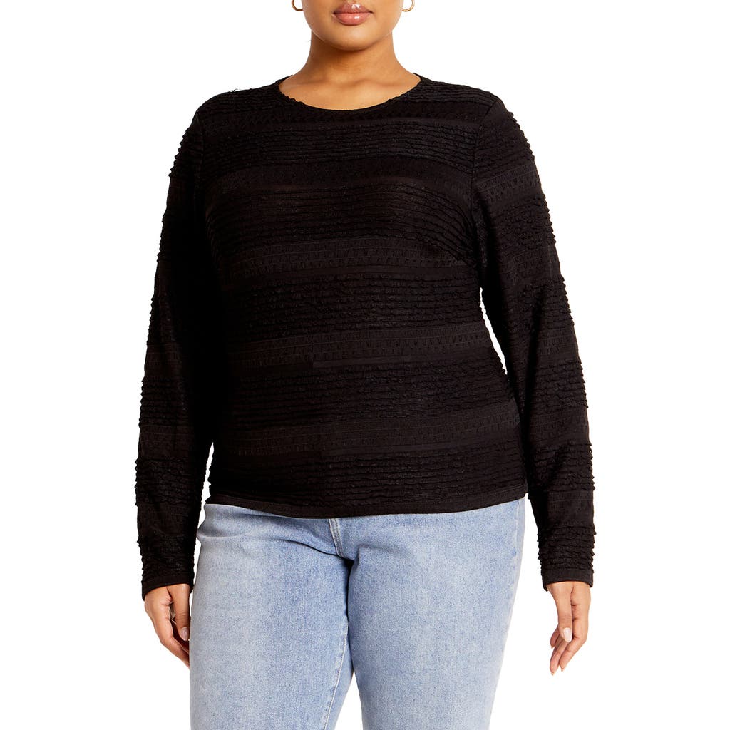 City Chic Amira Textured Long Sleeve Top In Black