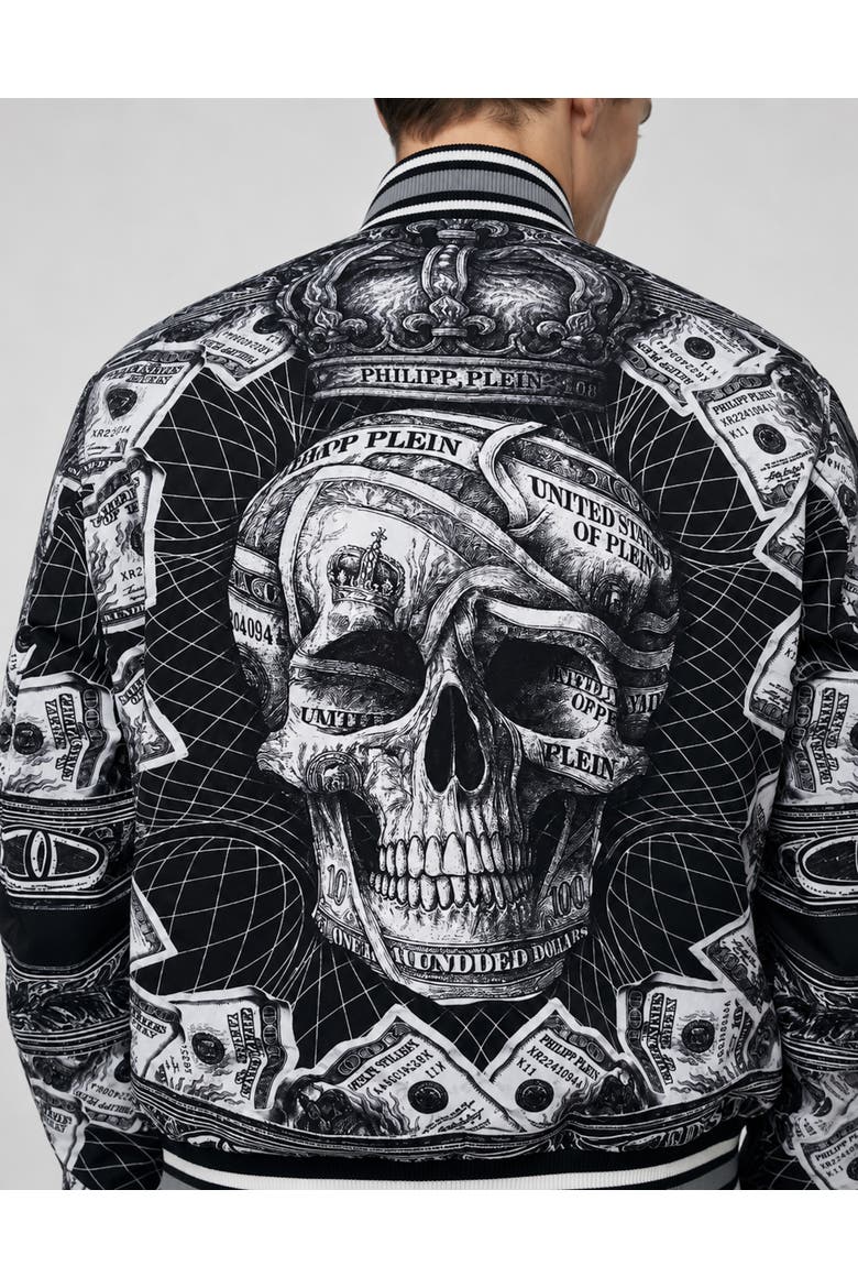 Nylon Bomber Skull Dollar Men, Alternate, color, black