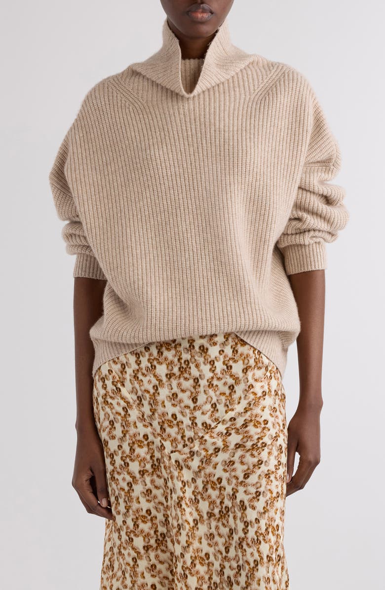 Isabel Marant Brooke Merino Wool & Cashmere Funnel Neck Sweater, Main, color, Beige
