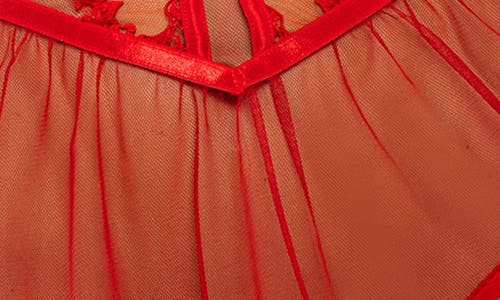 Roma Confidential Baroque Heart Babydoll Chemise & Thong Set In Red