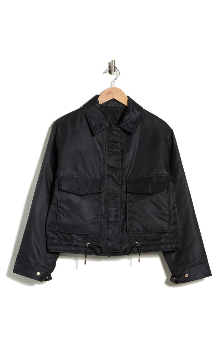 Short Barn Bomber Jacket, Alternate, color, BLACK
