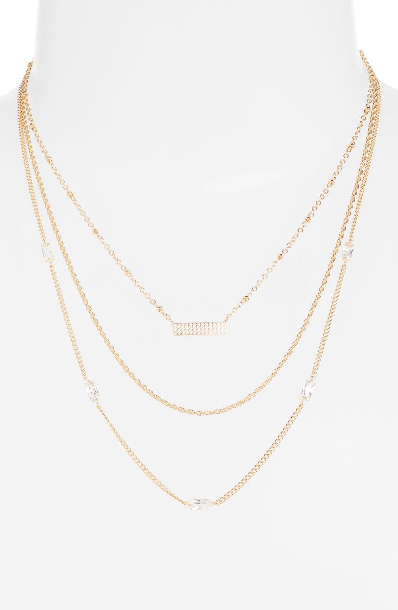 Nordstrom Set of 3 Cubic Zirconia Chain Necklaces, Alternate, color, Clear- Gold