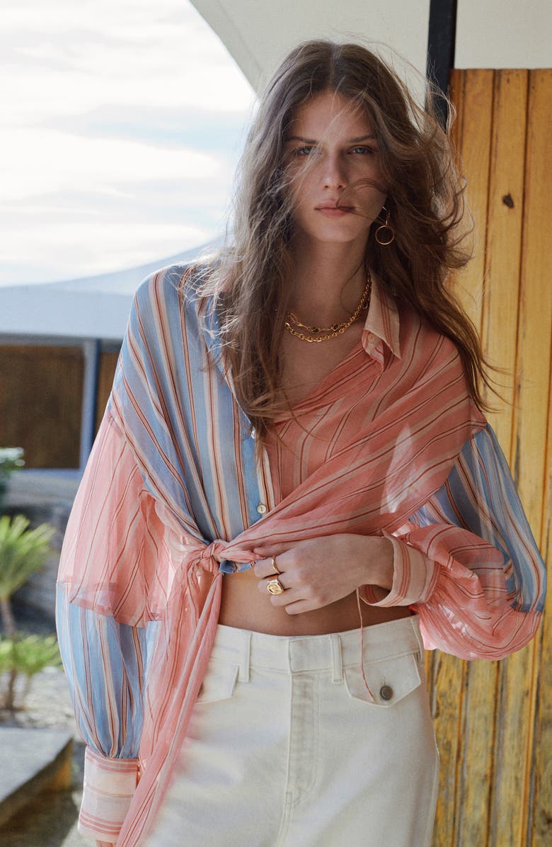 MANGO Stripe Tie Hem Shirt, Alternate, color, 