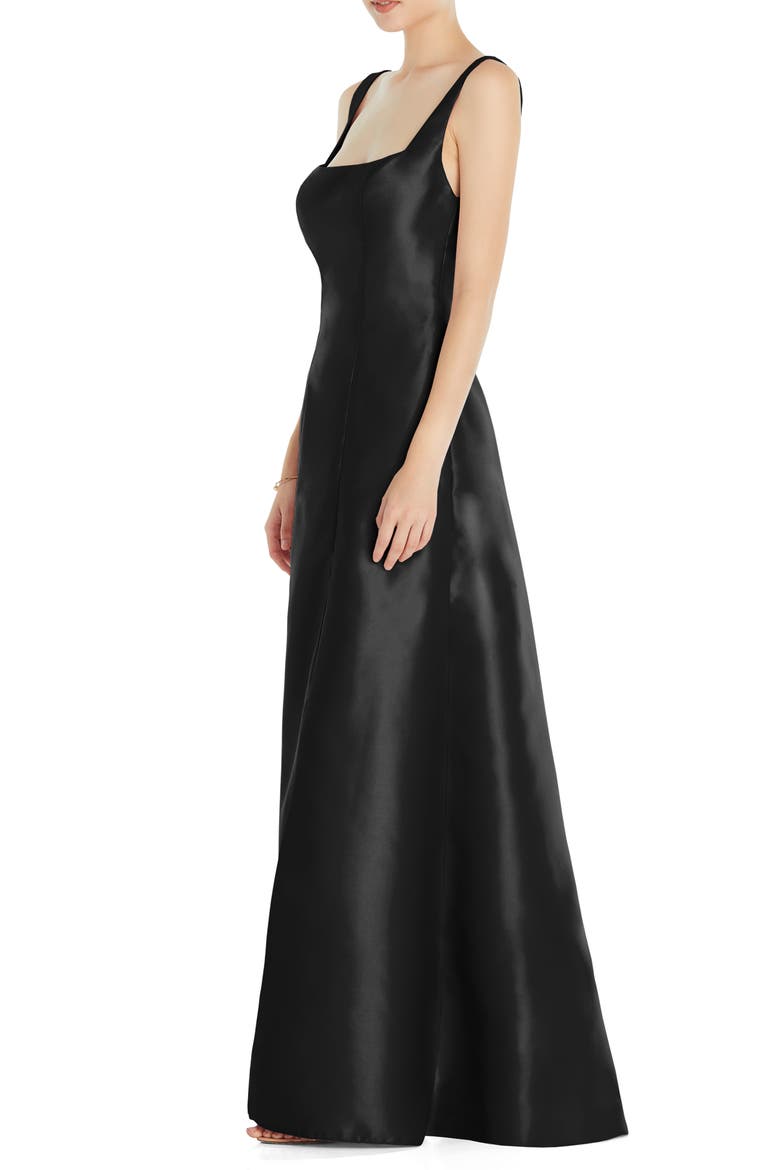 Square Neck Satin A-Line Gown, Alternate, color, BLACK