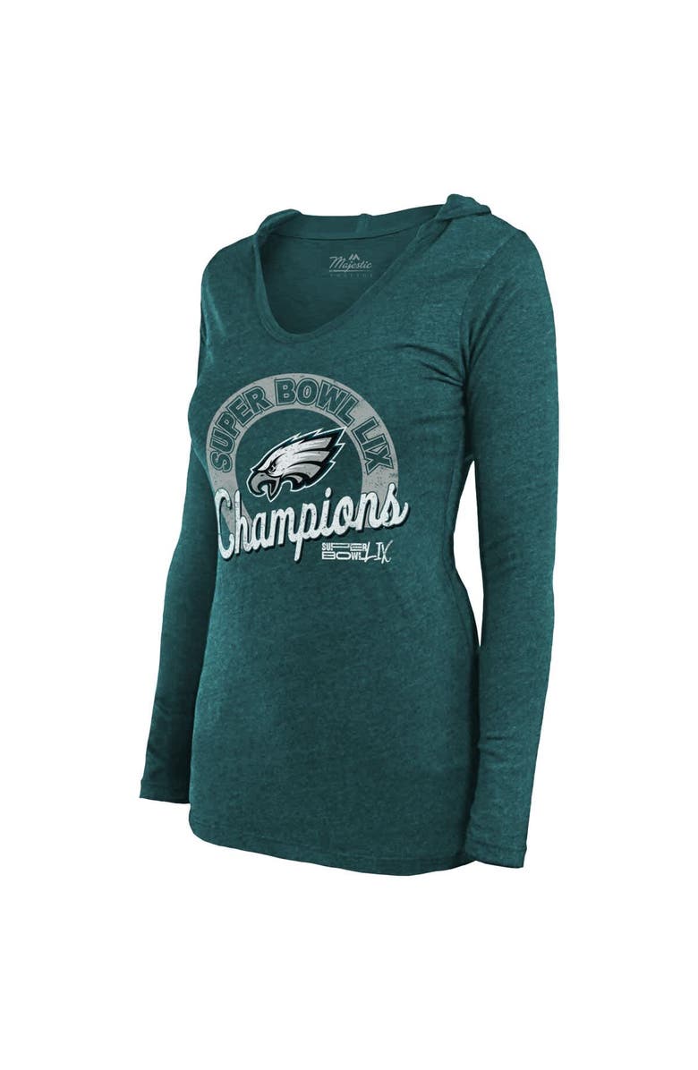 Majestic Threads Women's Majestic Threads  Midnight Green Philadelphia Eagles Super Bowl LIX Champions Hail Mary Tri-Blend V-Neck Long Sleeve Hoodie T-Shirt, Alternate, color, 