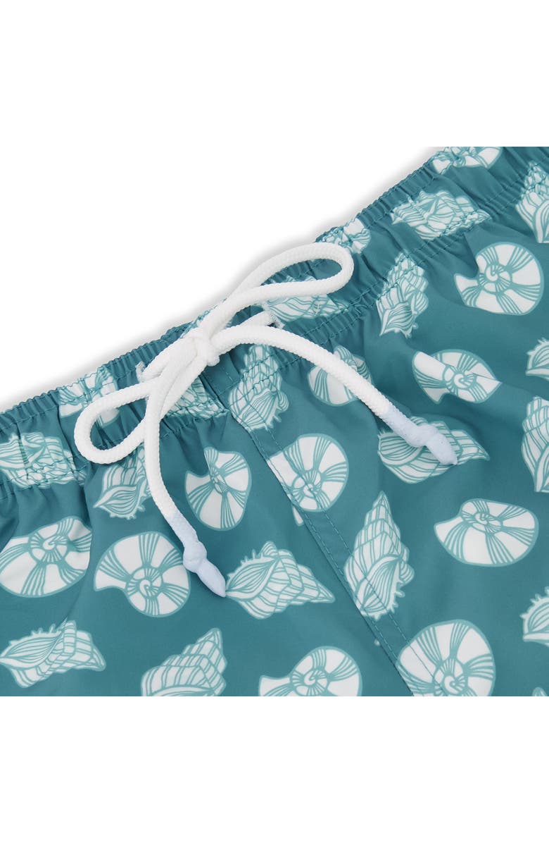 Sunset x Vine Seashell Print Swim Trunks, Alternate, color, Aqua