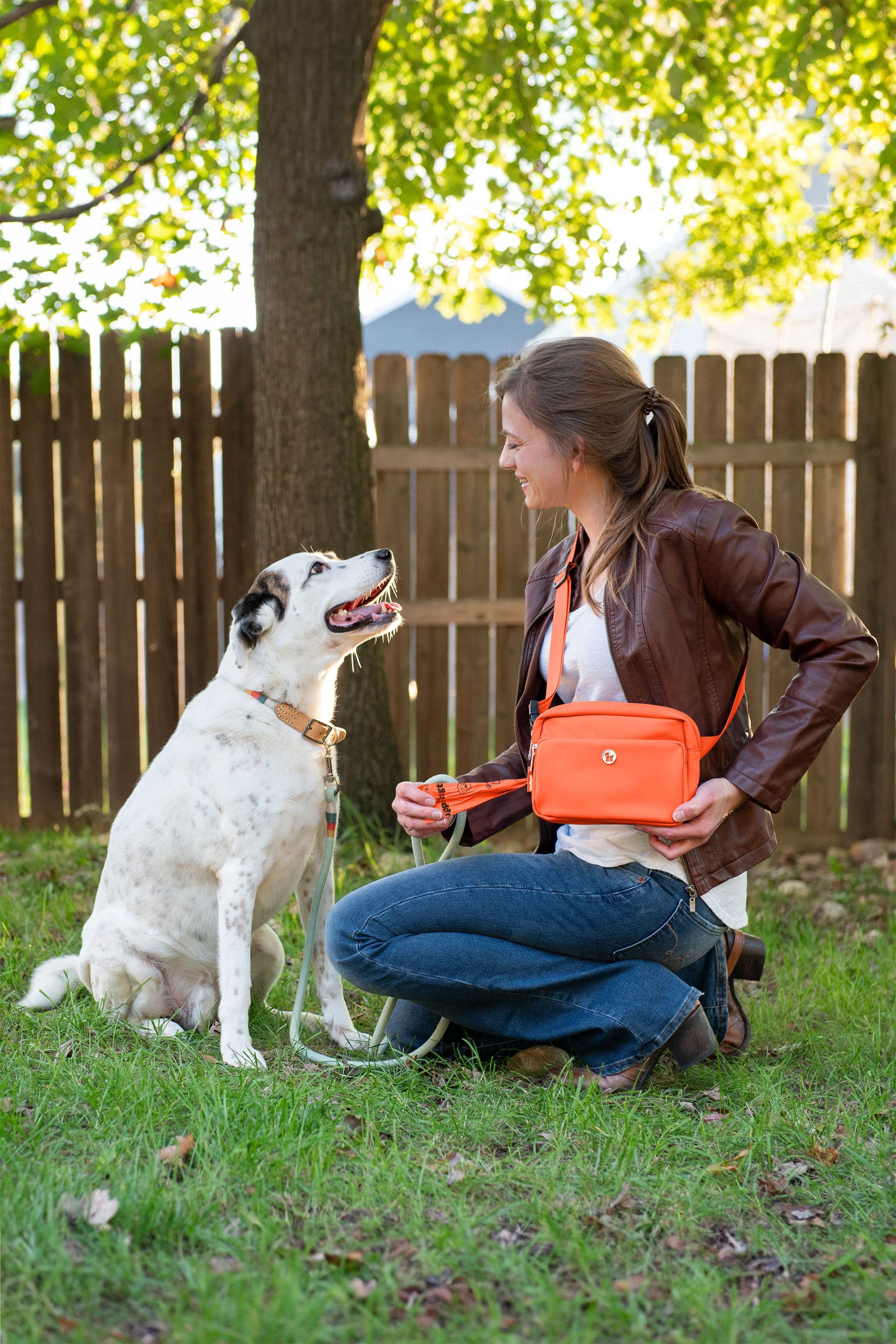 Puppington Walk Star Kit 3-in-1 Dog Walk Bag, Bowl, & Leash plus Matching 90 Refill Dog Poop Bags, Alternate, color, Poppy Orange