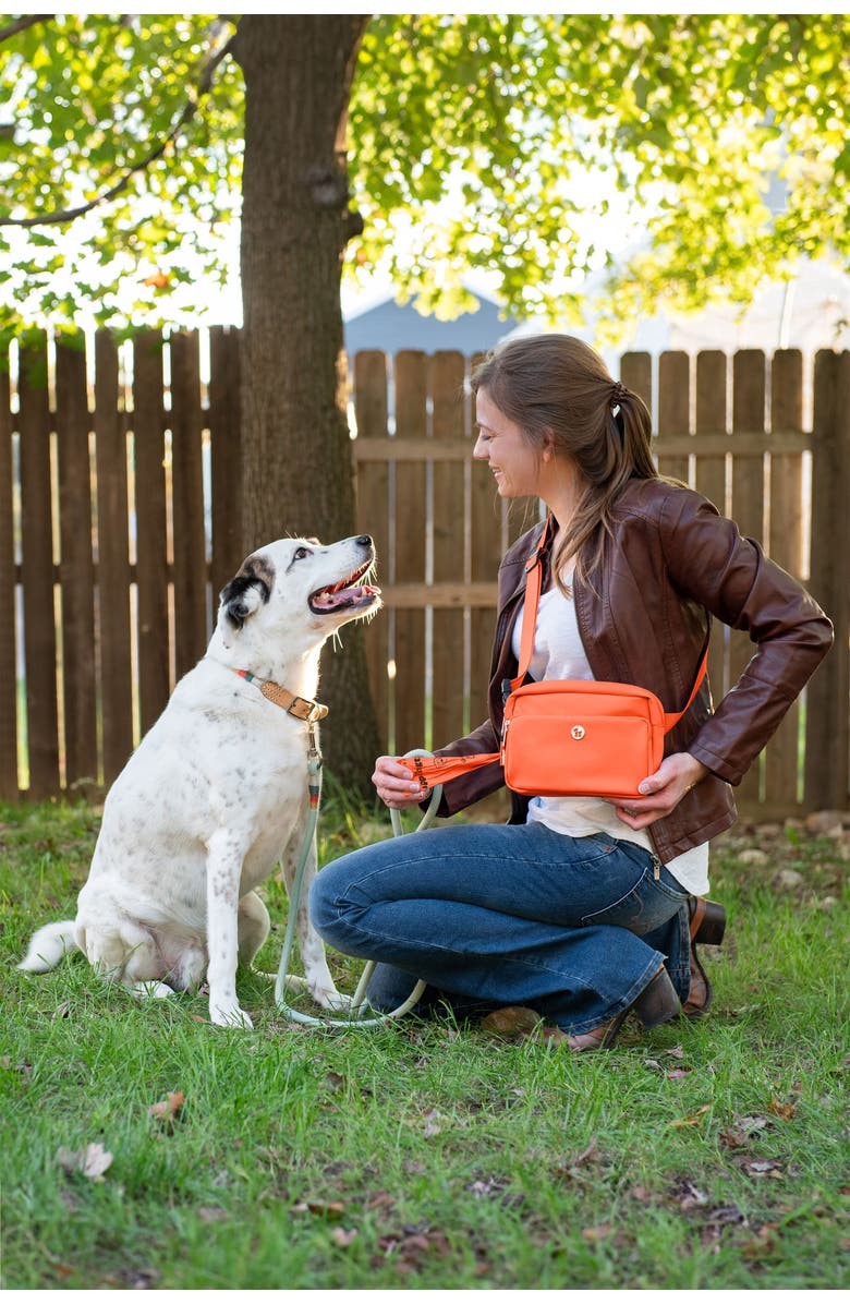 Puppington Walk Star Kit 3-in-1 Dog Walk Bag, Bowl, & Leash plus Matching 90 Refill Dog Poop Bags, Alternate, color, Poppy Orange