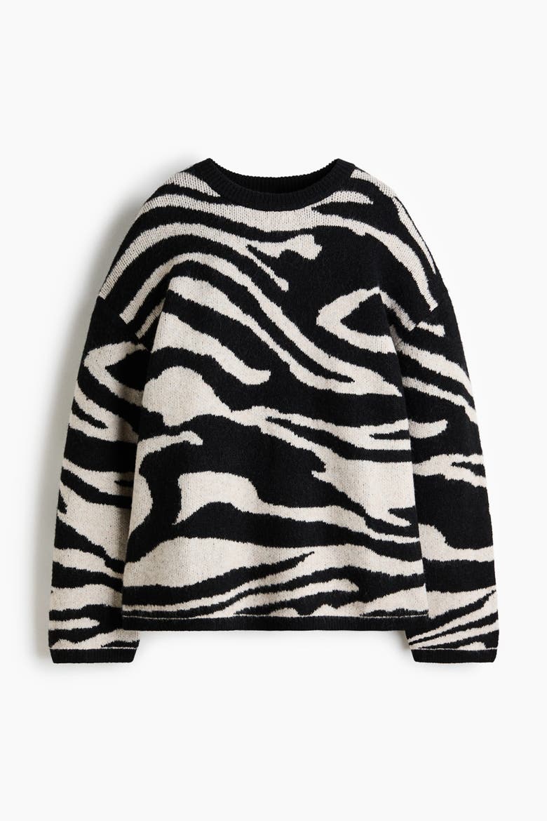 Jacquard-knit Jumper, Alternate, color, Black/zebra print