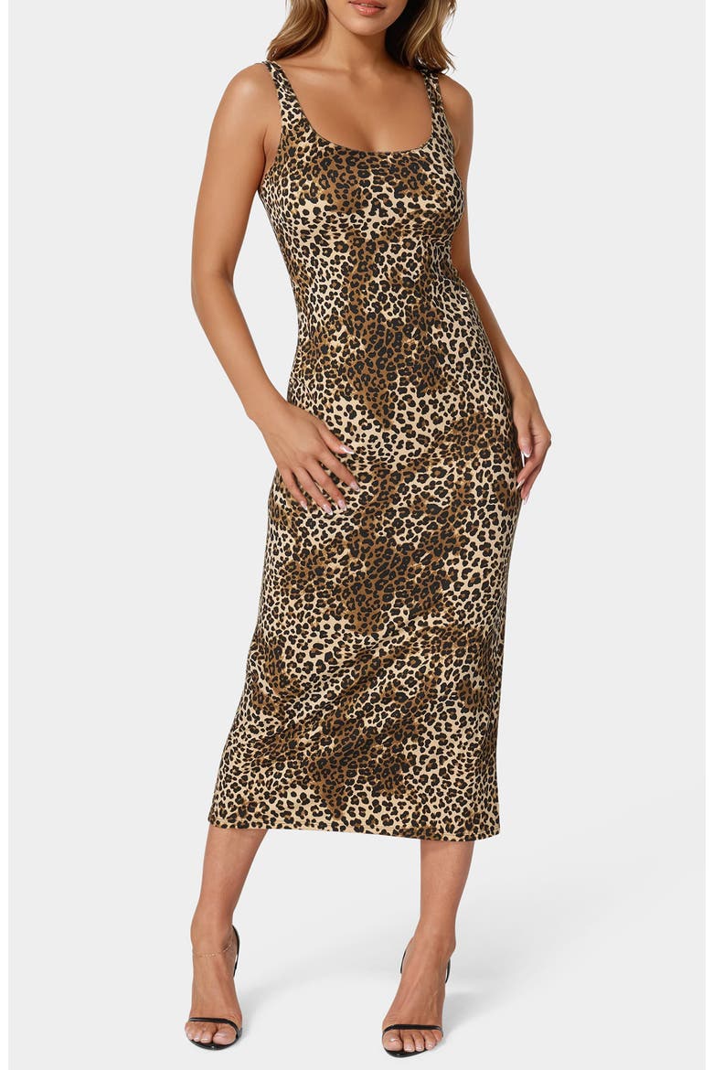 Square Neck Animal Print Midi Dress, Main, color, CHEETAH