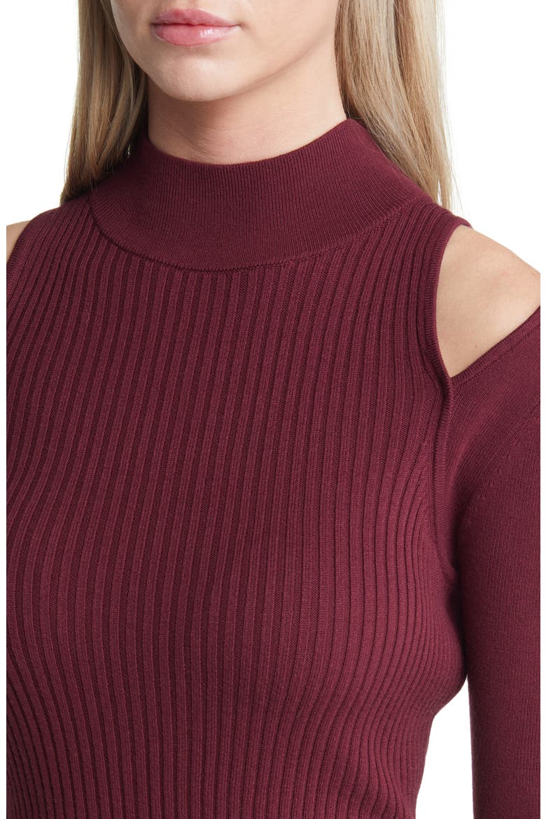 Mock Neck Cold Shoulder Long Sleeve Sweater Dress, Alternate, color, BURGUNDY TANNIN
