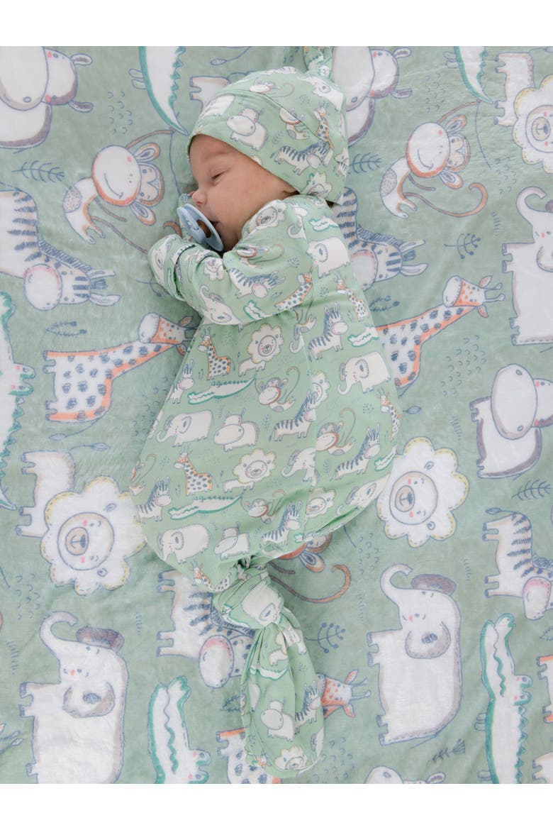 Knotted Sleep Gown & Hat Set, Alternate, color, Sage Safari