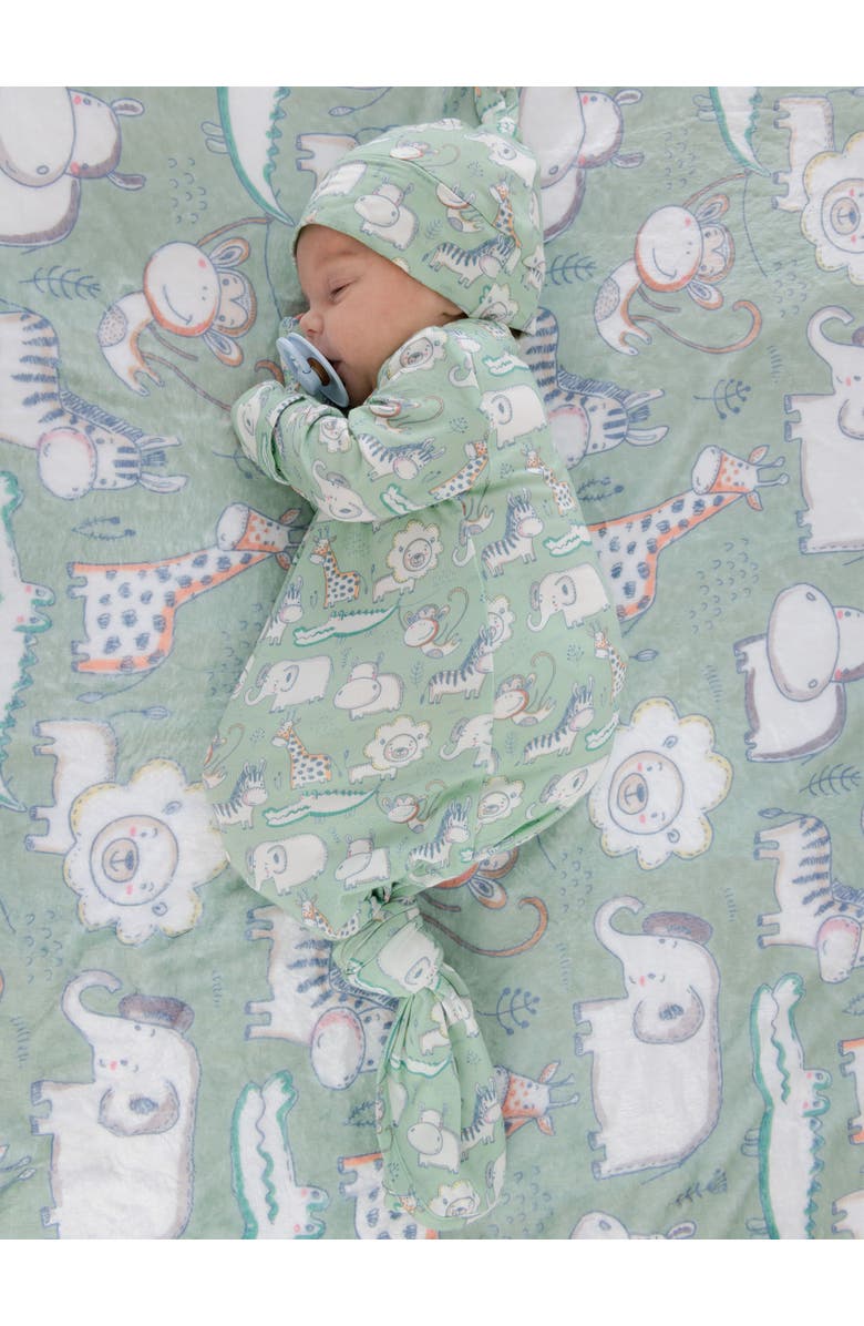 RuffleButts Knotted Sleep Gown & Hat Set, Alternate, color, Sage Safari