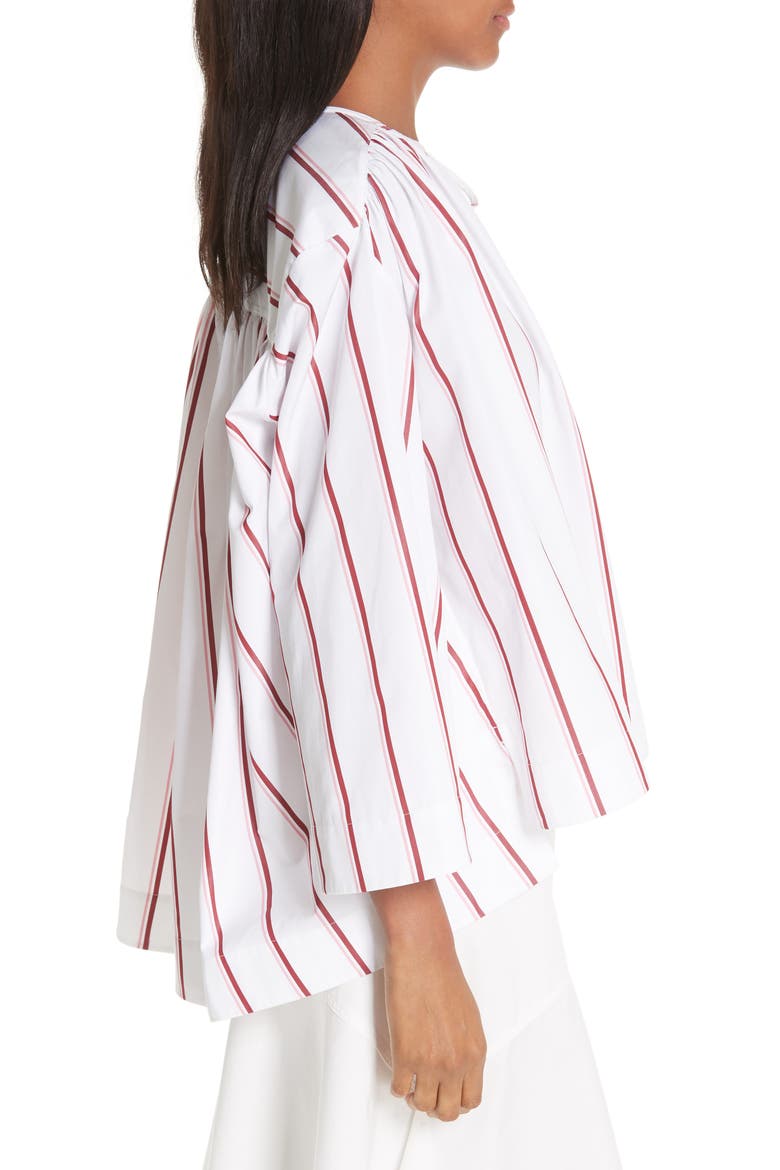 Tie Neck Cotton Poplin Blouse, Alternate, color, OPTIC WHITE CAMEO PINK