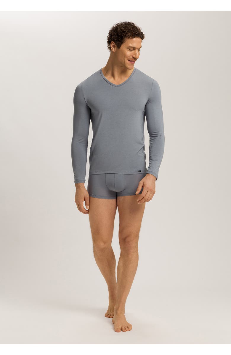 Hanro Natural Function Tencel And Cotton Fitted V-Neck Top, Alternate, color, Cliff Grey