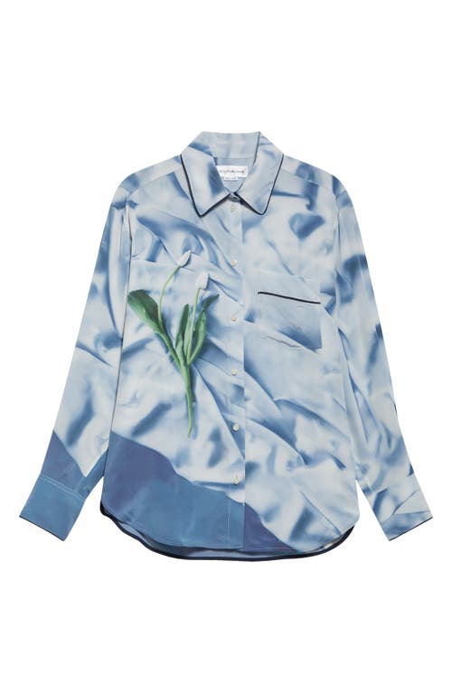 Victoria Beckham Piped Floral Silk Satin Button-up Pajama Shirt In Satin Flowers Ice Blue