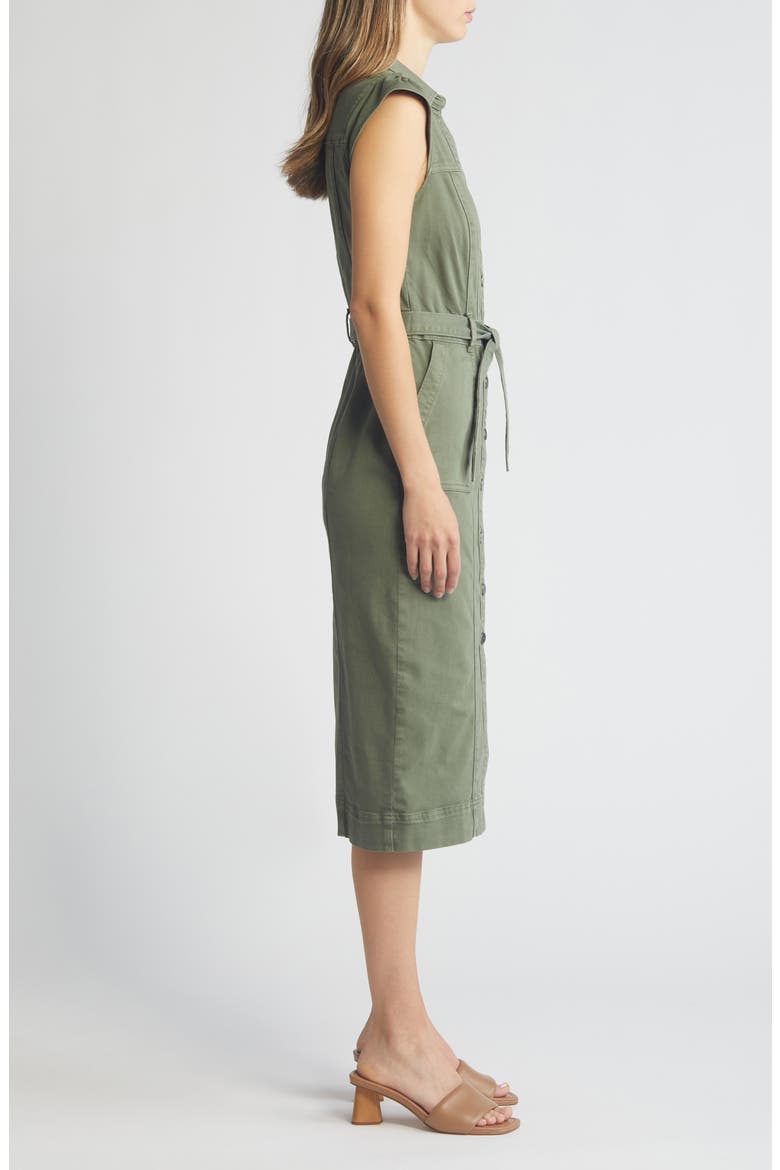 Jaxsyn Cap Sleeve Stretch Twill Midi Shirtdress, Alternate, color, VINTAGE IVY GREEN