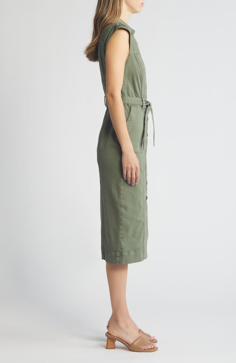 PAIGE Jaxsyn Cap Sleeve Stretch Twill Midi Shirtdress, Alternate, color, Vintage Ivy Green