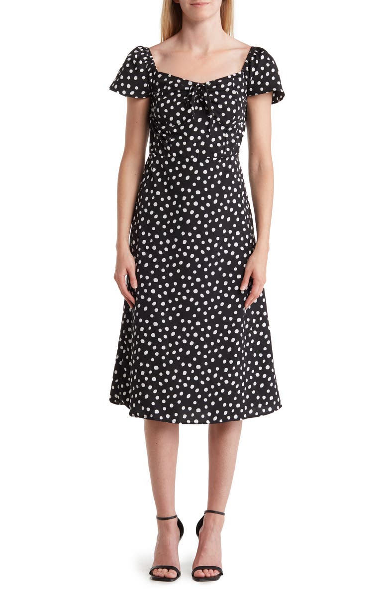 TASH AND SOPHIE Polka Dot Sweetheart Neck Dress, Main, color, 