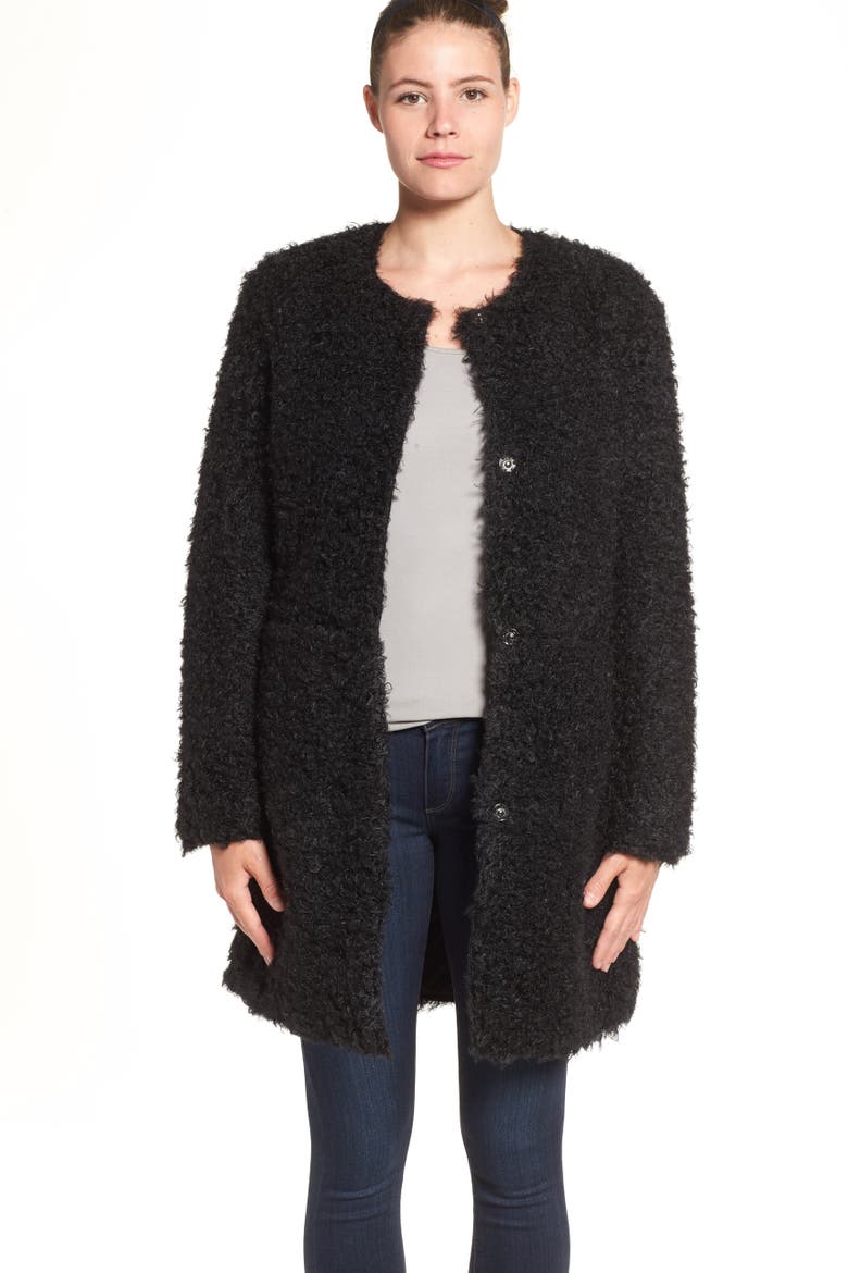 Reversible Faux Fur Coat, Alternate, color, BLACK