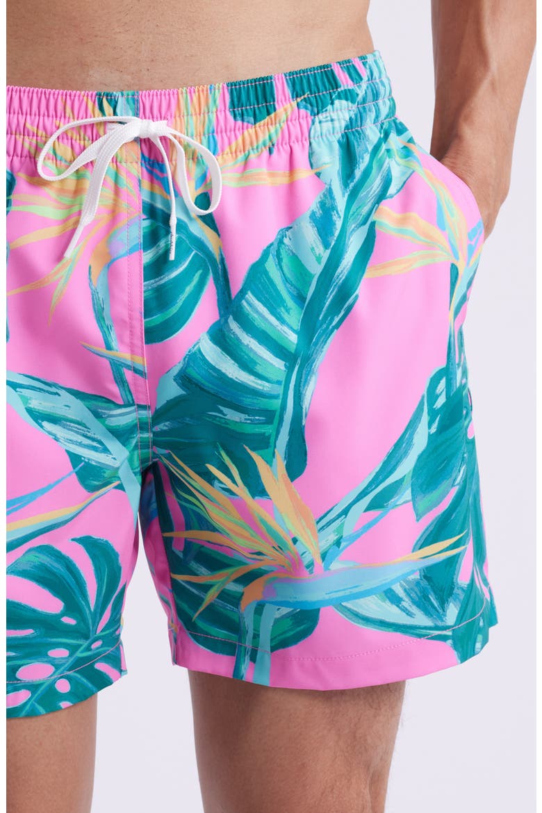 The Birds of Paradise Floral 5.5-Inch Swim Trunks, Alternate, color, BRIGHT PINK