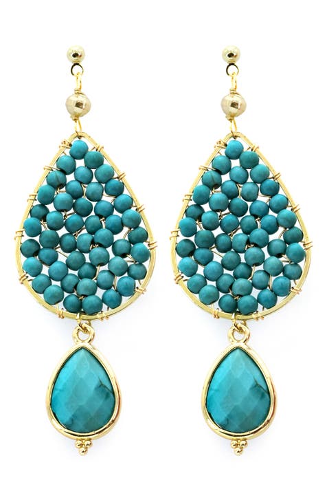 Turquoise Beaded Drop Earrings