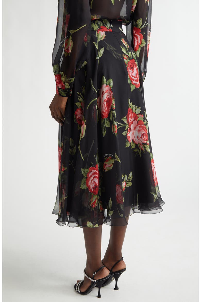 Rose Bouquet Silk Chiffon A-Line Midi Skirt, Alternate, color, BOUQUET ROSE F.NERO