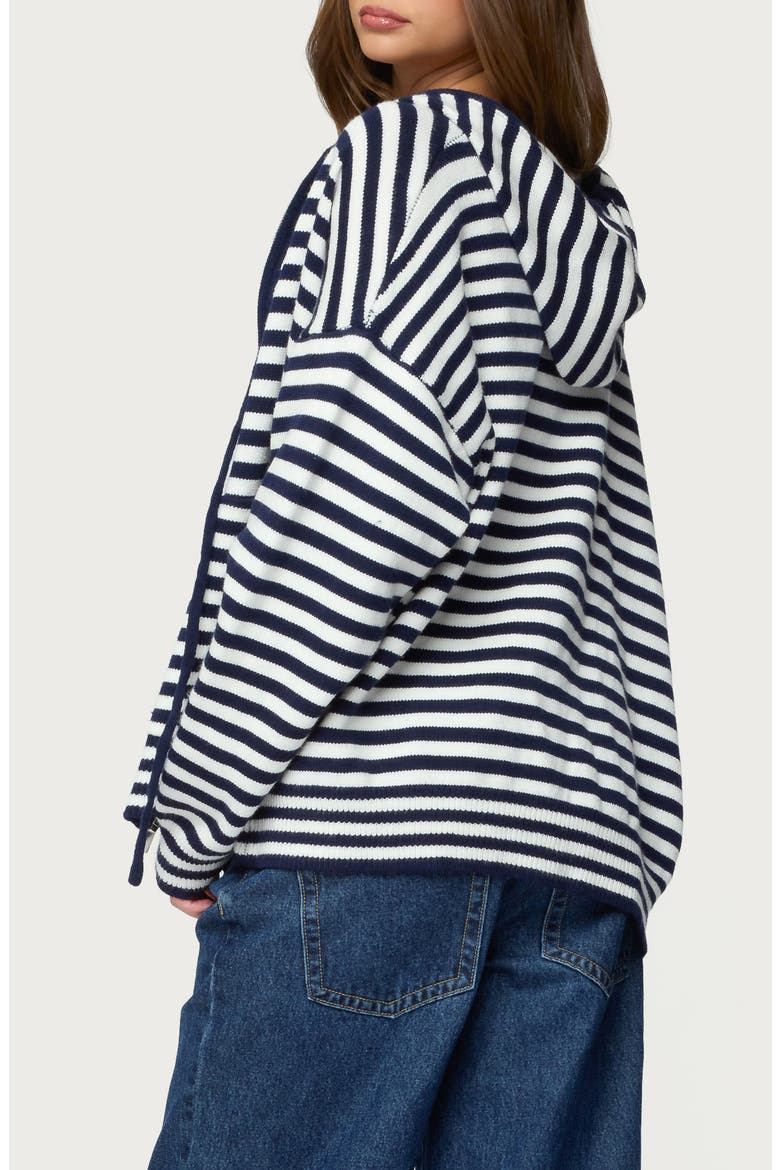 Safari Stripe Knit Zip Front Hoodie, Alternate, color, NAVY-AND-WHITE