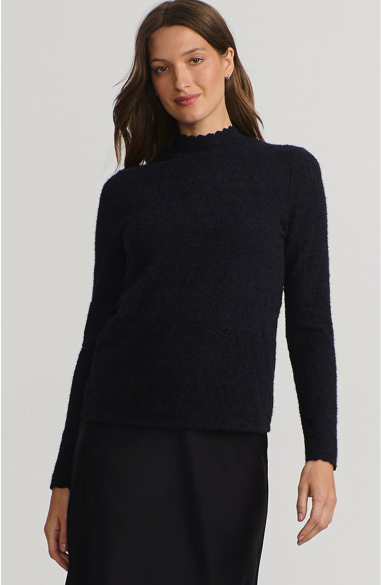 Lands' End Long Sleeve Brushed Lace Mock Neck Top, Alternate, color, Black