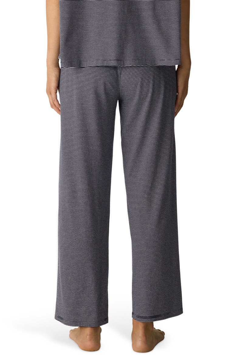 Eileen Fisher Stripe Organic Cotton Ankle Wide Leg Pull-On Pants, Alternate, color, Ink